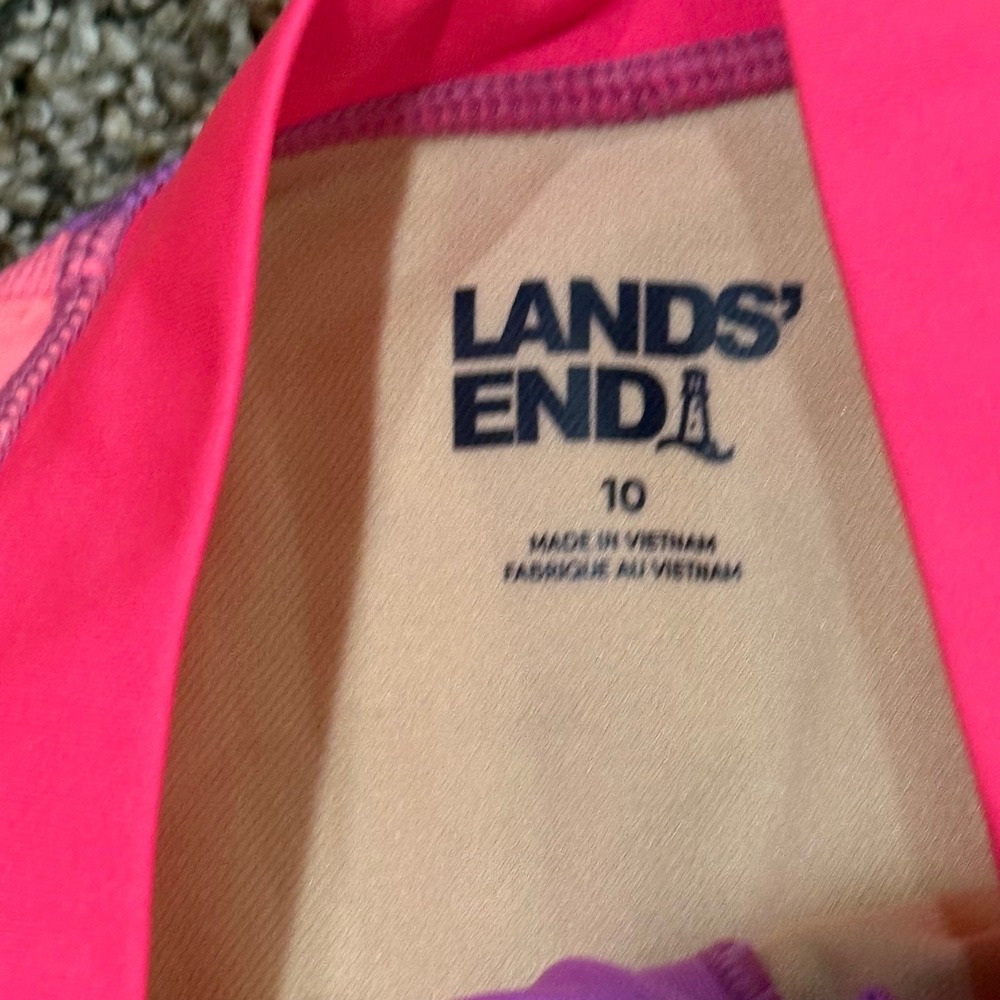 Lands End Girls Size 10 Long Sleeve One Piece Swimsuit Rash Guard Colorblock Zip - Picture 2 of 3